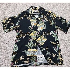 Hilo Hattie Mens XL Island Photos Bamboo Black Made In Hawaii